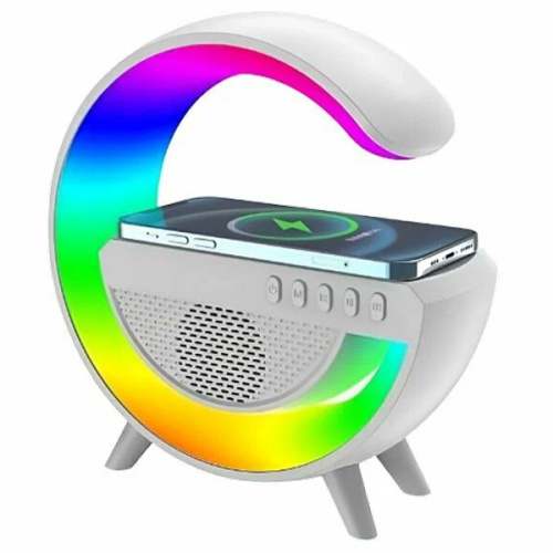 Портативная акустика RGB с беспроводной  зарядкой G500 белый фото в интернет-магазине Glasker