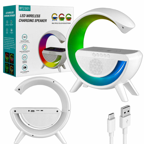 Портативная акустика RGB с беспроводной зарядкой BT-2301 белый фото в интернет-магазине Glasker фото 2